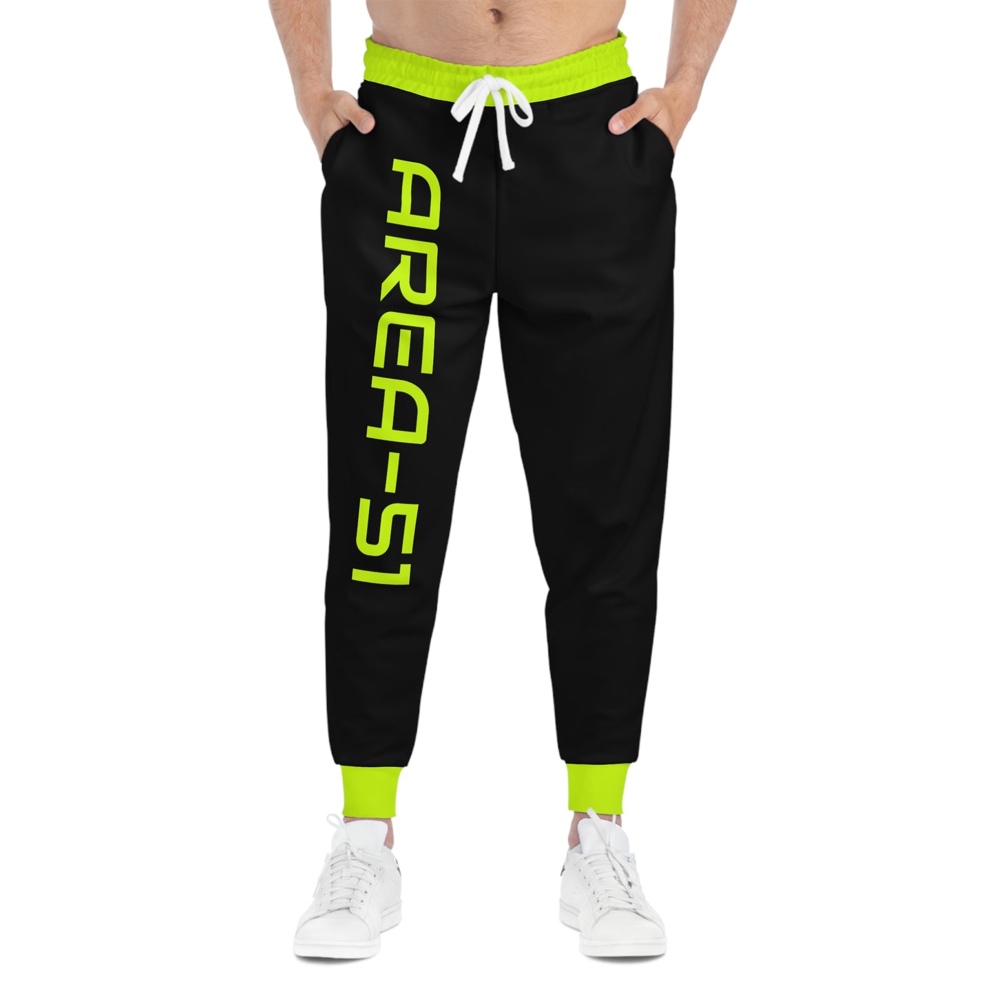 Area-51 Neon Yellow Black Background Athletic Joggers (AOP)