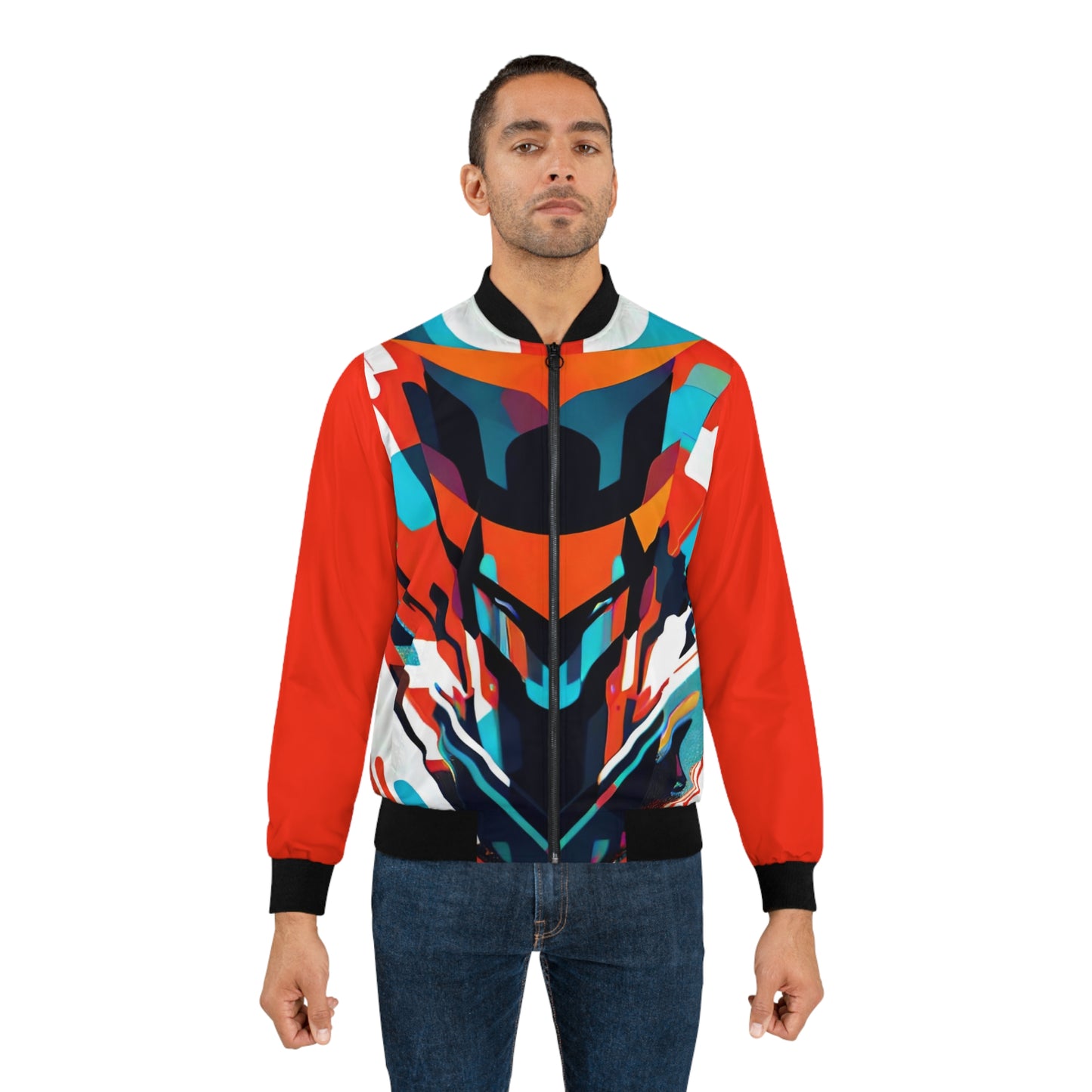 Red Cyberpunk Abstract Bomber Jacket (AOP)