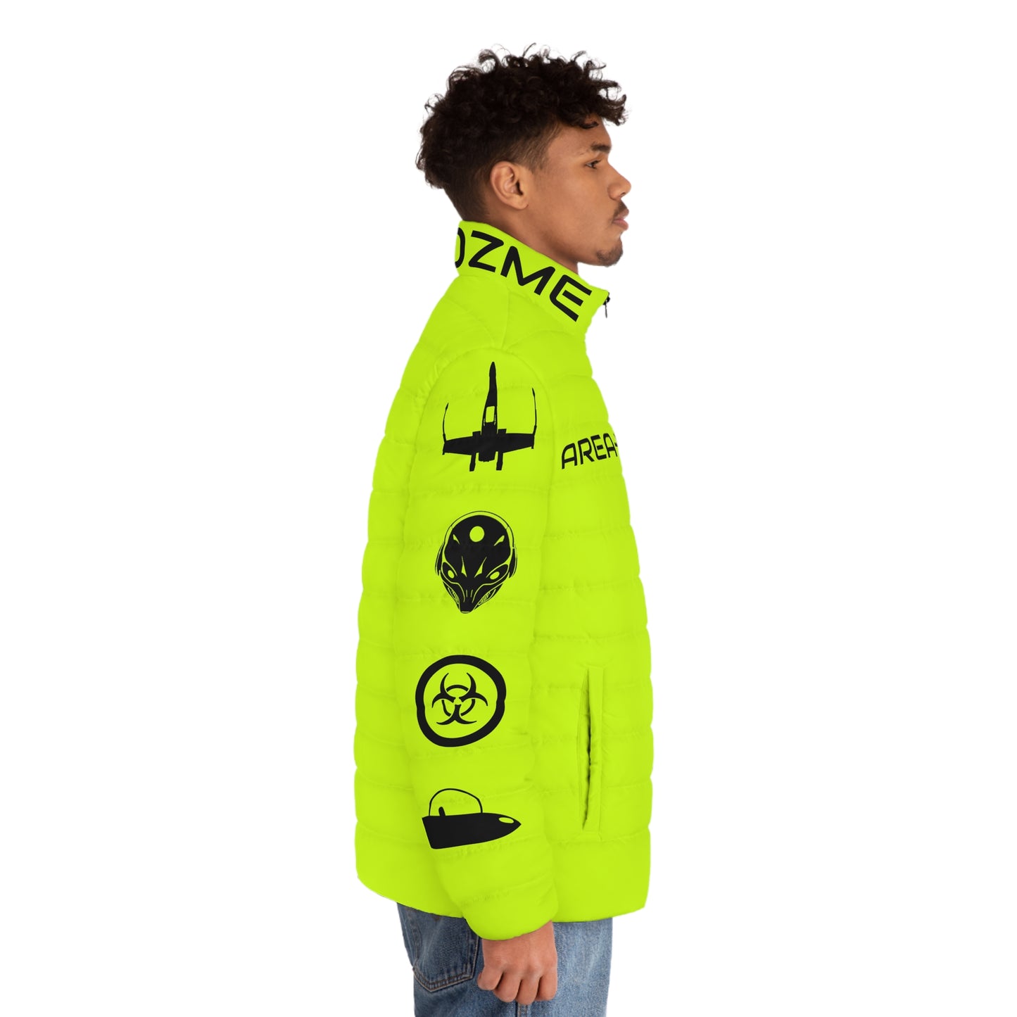 Area-51 Neon Yellow Puffer Jacket (AOP)