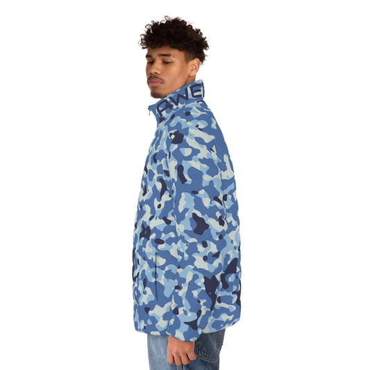 Bright Navy Military Camo Puffer Jacket (AOP)
