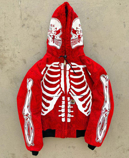 Born To Die Skeleton Hoodie Custom Full Face Zip