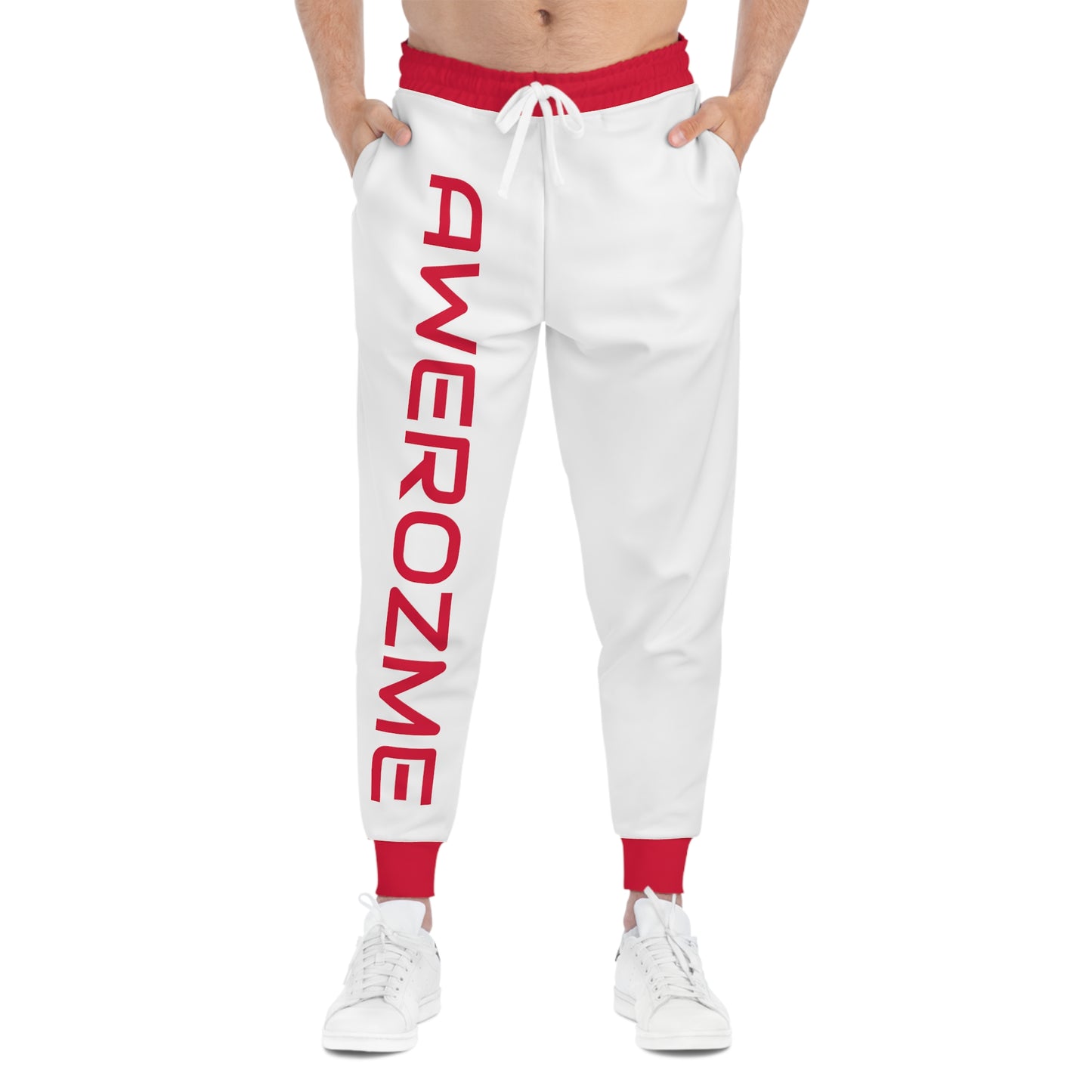 Awerozme Crimson Red White Background Athletic Joggers (AOP)