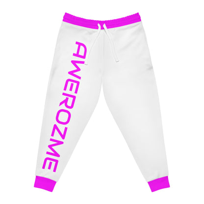 Awerozme Neon Pink On White Background Athletic Joggers (AOP)