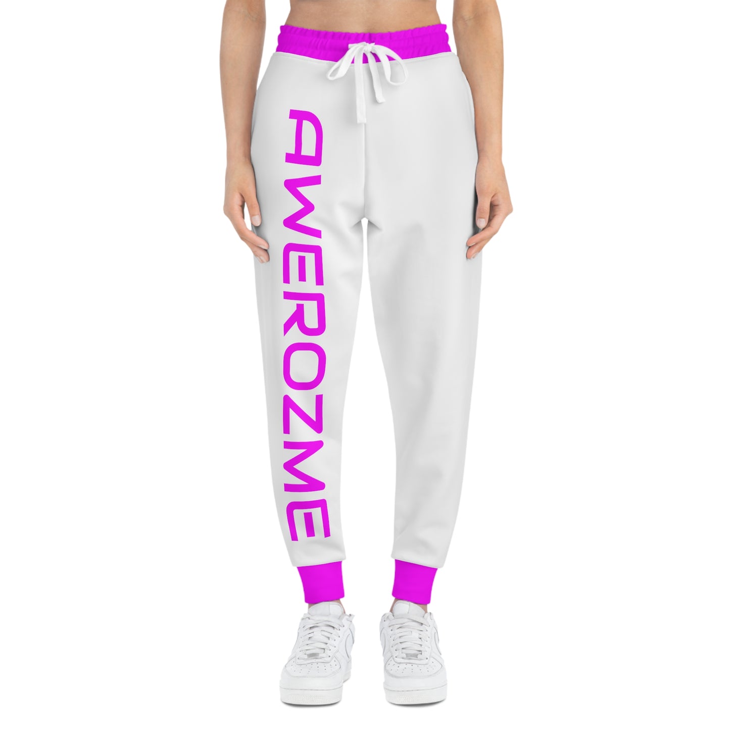 Awerozme Neon Pink On White Background Athletic Joggers (AOP)