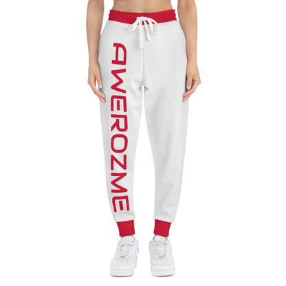 Awerozme Crimson Red White Background Athletic Joggers (AOP)