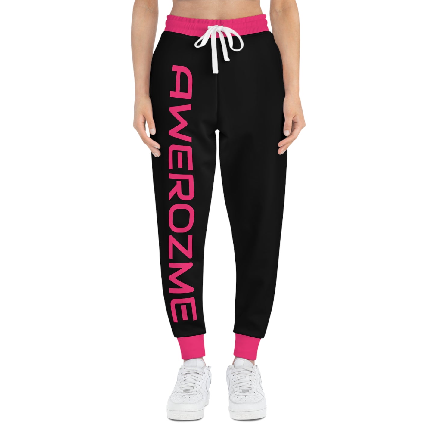 Awerozme Neon Pink On Black Background Athletic Joggers (AOP)